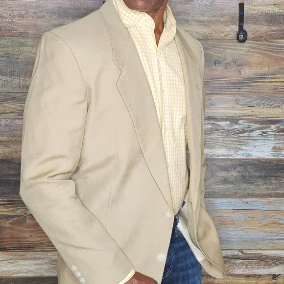 Vintage Pierre Cardin Wool Linen Beige Blazer Jacket 40R - Picture 7 of 11